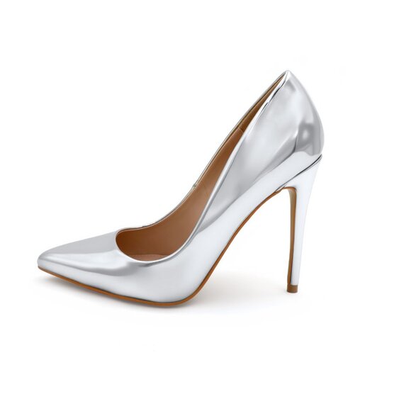 LURNYET SILVER METALLIC Women Pointed-Toe Pumps with Stiletto 4 inch Heels - Picture 2 of 4